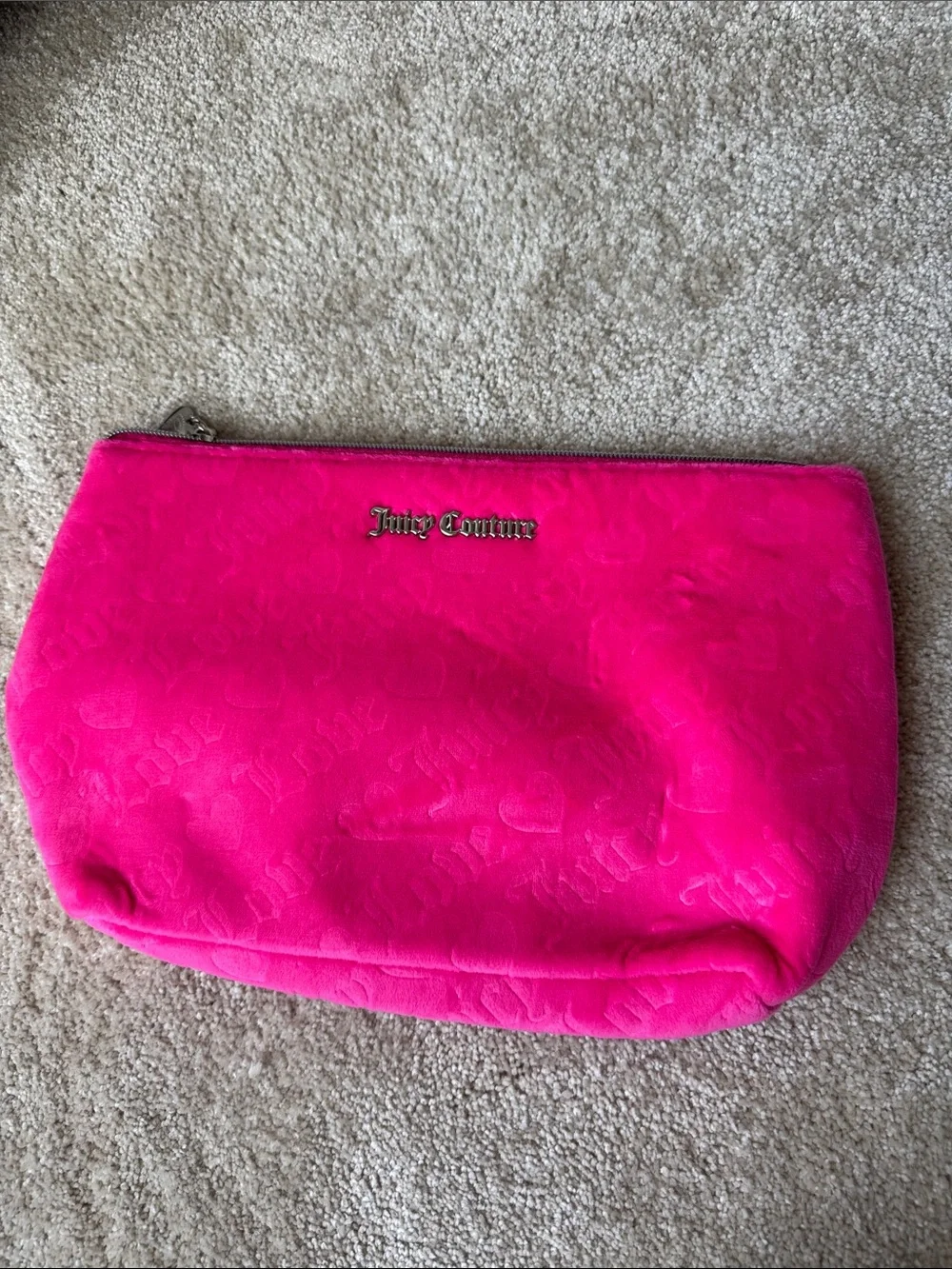 Juicy Couture Pink Soft Velvet Large Cosmetic Bag Travel Girlie Coquette NEW